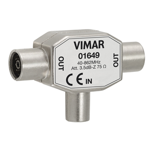 Répartiteur de signal TV Vimar 40-862 MHz, atténuation 3,5 dB, connecteur coaxial 75 ohms pour télévision satellite et par câble - Product Image 1