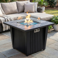 Table de foyer au gaz naturel de 32 pouces, 50000 BTU, foyer carré en fer avec pare-vent en verre, écologique, pour patio/jardin/cour - Gris