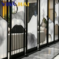 Paravent en verre personnalisable en acier inoxydable, motif paysage chinois à l'encre, pour la décoration des espaces résidentiels et commerciaux