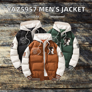 YAZ5957, chaqueta acolchada informal de lona con logotipo frontal personalizado para hombre, chaqueta acolchada a prueba de viento con cuello levantado y cremallera, servicio OEM para exteriores de otoño disponible - Product Image 2