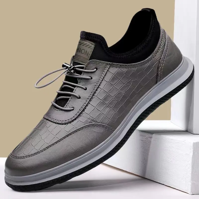 manufacturer Breathable PU Flat Sneakers black grey running Men Casual Shoes