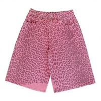 Shorts en jean Y2K unisexe streetwear, imprimé léopard et camouflage intégral, coupe évasée et ample