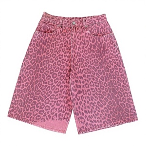 Y2k กางเกงขาสั้นลายเสือดาวสำหรับทุกเพศกางเกงผ้ายีนส์ขาบานพิมพ์ลายพราง - Product Image 1