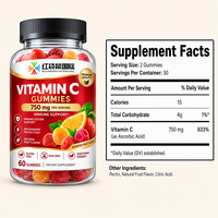 Fabrication de compléments alimentaires personnalisés en marque privée OEM ODM, gommes à la vitamine C, fabrication de qualité GMP COA, 750 mg par portion, emballage personnalisé