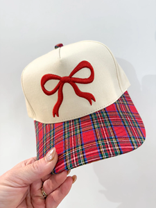 5 paneles de algodón a cuadros Check Navidad <span class=keywords><strong>gorras</strong></span> de béisbol Snapback Bow <span class=keywords><strong>gorras</strong></span> <span class=keywords><strong>rojas</strong></span> con logotipo bordado personalizado - Product Image 1