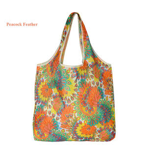 Bolso de mano plegable floral ecológico para supermercado, bolsas de compras reutilizables de poliéster medio con logotipos - Product Image 6