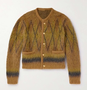 Cárdigan de punto peludo de moda personalizada Chaqueta de punto corto de manga larga Cárdigan de mezcla de mohair para hombres - Product Image 5