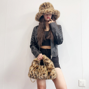 Y2K Autumn Winter Women's <b>Hats</b> and <b>Bags</b> Faux Fur Bucket <b>Hat</b> Cow Printed Plush Warm <b>Hat</b> Holiday Bucket <b>Hat</b> - Product Image 5