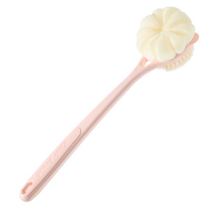 Bath Brush Double Sided Soft Bristles Flower Shape Long Handle Back Scrubber Pink Green PP Material - Product Image 5