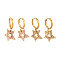 Boucles d'oreilles pendantes étoile dorée pour femme, clous d'oreilles étoile creuse pavés de zircons étincelants, bijoux pour femme