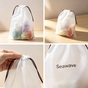 Sac à cordon en PE givré blanc avec logo personnalisé, pochette de rangement en plastique transparente pour vêtements, cosmétiques, emballage de voyage - Product Image 5