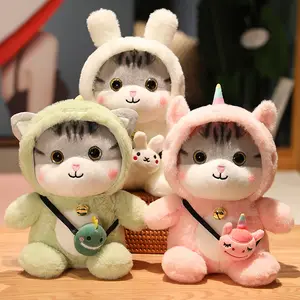 Cartoon animals baby doll girl soft plush kitty cat dolls grey and white big eye eco friendly kawaii cat plush toy stuffed