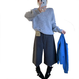 Pull en maille à col en V rétro pour femme, nouvelle collection automne 2026, style décontracté ample, manches longues, haut tendance, pull rétro à col en V - Product Image 1