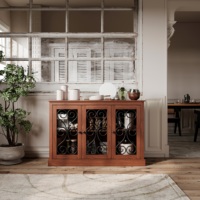 Armoire de rangement moderne 47 pouces en bois, bar à café avec 3 portes décorées de métal, armoire de rangement de style mid-century modern