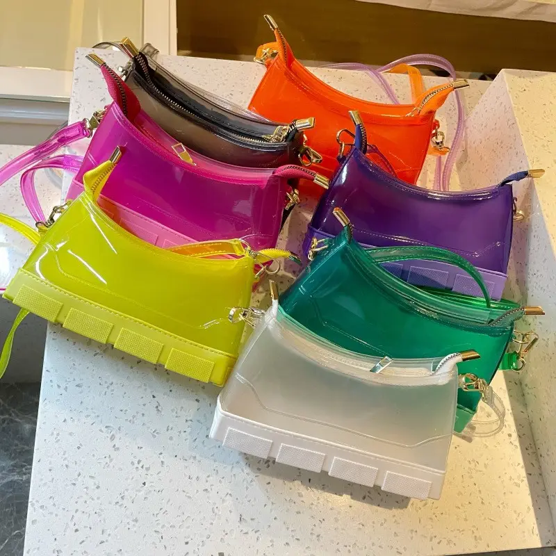 hot selling boots PVC transparent clear jelly mini women hand bags small silicone chain shoulder kids purses and handbags ladies