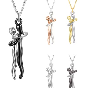 Collar con Colgante de Pareja Romántica Abrazada, Acero Inoxidable 316L Hipoalergénico, Joyería Unisex para Regalo de Aniversario para Hombre y Mujer - Product Image 1