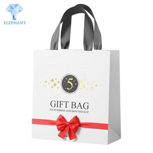 Custom Best Quality Commercial Reusable Paper Bags With Your Own Logo Thank You <b>Wedding</b> White Craft Paper Bag With Ribbon - Product Image 5