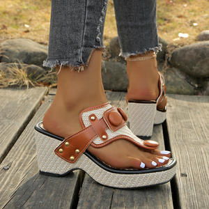 Sandalias de Verano para Mujer, Nuevo Estilo, Talla Grande, Punta Abierta, Plataforma con Tacón Grueso, Hebillas Metálicas, Sandalias de Playa - Product Image 3