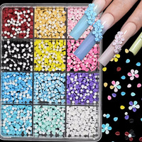 12 Warna Campuran Resin Kelopak Bunga Datar 3D Hiasan Kuku Warna Macaron DIY Manikur Dekorasi Seni Kuku Grosir