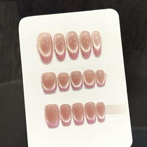 Diseño # 587 # 627 # 722 <span class=keywords><strong>Uñas</strong></span> Postizas Minimalistas de Alta Calidad con Diseño de Ojo de Gato <span class=keywords><strong>y</strong></span> Brillo, <span class=keywords><strong>Elegantes</strong></span>, Hechas a Mano, Cortas, Estilo Francés - Product Image 1