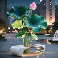 Oriental Zen Umweltfreundliche Fiberglas-Cartoon-Riesen-Lotus-Dekoration, individuelle rosa Seerosenblatt-Skulptur, buddhistische 3D-Liebesfigur