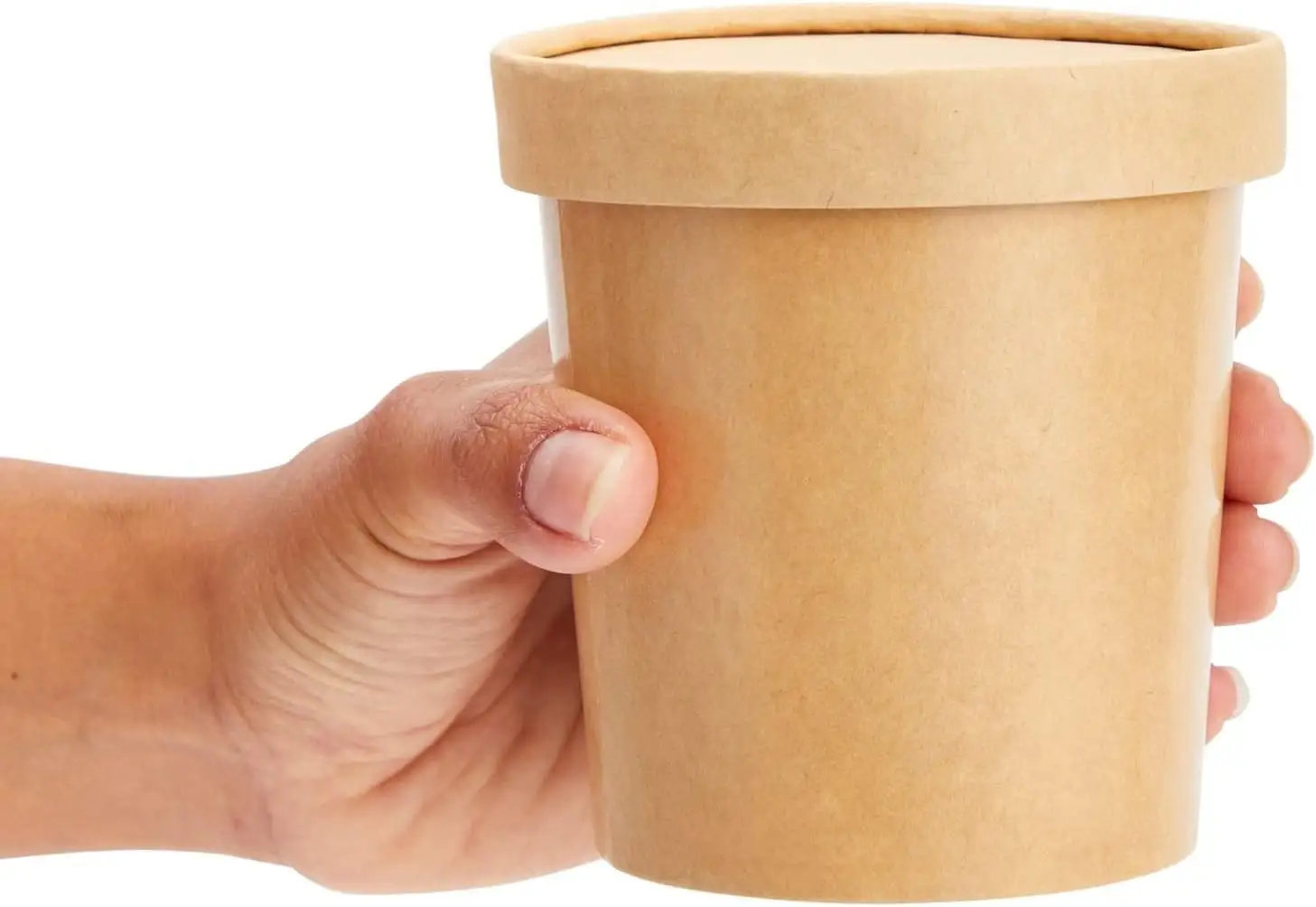 Kapaklı toptan erişte mağazaları için özel Logo baskı Kraft kağıt çorba bardağı geri dönüştürülebilir
