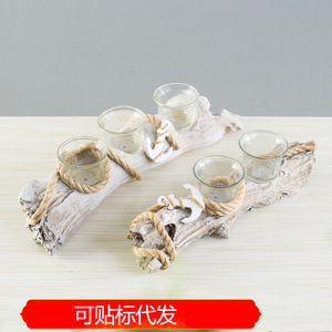 Resin Imitation Wood <b>Candlestick</b> <b>Holder</b> Three Candle Cups Natural Mediterranean Style Home Decoration Birthday Ornament - Product Image 5