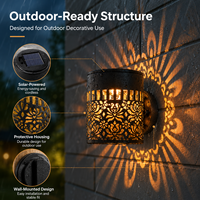 Lampe murale solaire en métal pour extérieur, projection d'ombres florales, lampe décorative de jardin LED