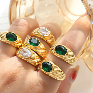 Anillos Resistentes al Deslustre e Impermeables de Buena Calidad, Anillo de Acero Inoxidable 316L Chapado en Oro PVD de 14k y 18k con Zirconia, Anillo de Compromiso para Mujer - Product Image 1