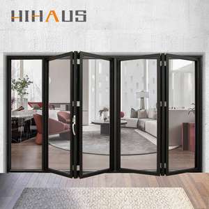 Porte coulissante pliante accordéon <span class=keywords><strong>acoustique</strong></span> en aluminium noir de luxe avec panneaux en verre double vitrage, système de cloisonnement, Dubaï - Product Image 3