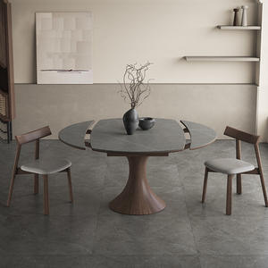 Solid <b>Wood</b> Slab <b>Extendable</b> <b>Dining</b> <b>Table</b> <b>Round</b> Walnut Modern Minimalist Design - Product Image 1