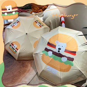 Paraguas Plegable con Dibujos Animados, Diseño Personalizado de Hamburguesa y Perro, Protección UV contra la Lluvia y el Sol, Totalmente Automático, de 3 Pliegues, para Estudiantes - Product Image 2