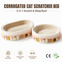 Lit grattoir classique pour chat en carton ondulé avec bordure en carton blanc, bol à gratter 2-en-1