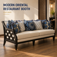Banquette en bois sculpté avec revêtement crème pour restaurant, ensemble de banquettes pour café et hôtel