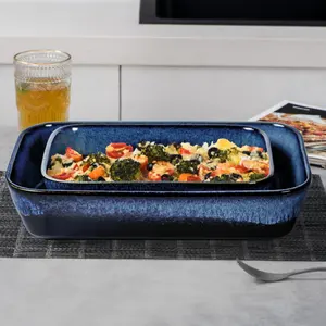 2023 New Baking Dish Pans Set Of 3 Cheap Ceramic Casserole Rectangular Baking Tray With Handles