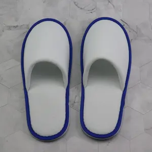 סיטונאי בד תנומה כחול קצה רצועת בית מלון אספקת EVA סוליה נמוכה MOQ זול נעלי ספא חד פעמיות