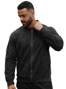 TEMU cross-border European and American <b>men's</b> <b>suede</b> zipper <b>jacket</b> solid color stitching stand collar simple solid color slim fit - Product Image 3
