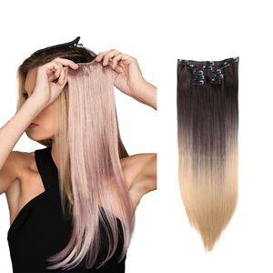 Venta al por mayor Clip recto en extensiones <span class=keywords><strong>de</strong></span> cabello cabeza completa <span class=keywords><strong>pelo</strong></span> sintético Color negro <span class=keywords><strong>natural</strong></span> con 22 pulgadas cortina <span class=keywords><strong>de</strong></span> tejido <span class=keywords><strong>de</strong></span> <span class=keywords><strong>pelo</strong></span> - Product Image 4