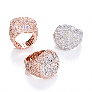Bague pour homme en argent sterling 925 plaqué or, sertie pavé de moissanite taille brillant rond, style hip-hop, bijoux de mariage et de fête - Product Image 2