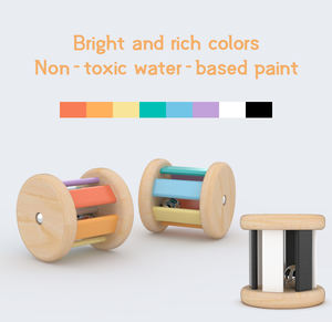 Jouets sensoriels en bois naturel en gros, hochet Montessori, <span class=keywords><strong>tambour</strong></span> à roulettes cylindrique, cloche musicale pour bébés de 6 à 12 mois, livraison directe - Product Image 3