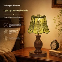 Lampe de table vintage en verre vert/ambre avec corps en métal, style américain rétro, lampe de chevet, lampe décorative pour chambre à coucher, entrée, ambiance