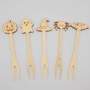 Fourchettes à fruits en bambou au design chapeau de sorcière, fournitures pour fête d'Halloween, pics à apéritif, certifiées CE 1935/2004 DGCCRF - Product Image 5