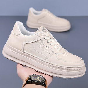 Zapatillas de plataforma blancas para hombre, de cuero, con tacón bajo, que aumentan la altura, informales, para el tiempo libre - Product Image 1