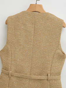 8 Colorway Crew Neck Button up Sashes Casual Fashion <strong>Tweed</strong> Vest <strong>Waistcoat</strong> for <strong>Women</strong> - Product Image 6