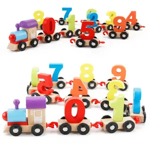 婴儿蒙台梭利木制火车玩具人偶模型玩弄数字模式 0 ~ 9 块益智儿童木制玩具儿童礼物