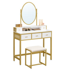 <span class=keywords><strong>VASAGLE</strong></span> Table <span class=keywords><strong>de</strong></span> maquillage <span class=keywords><strong>de</strong></span> luxe dorée avec miroir et chaise Tocador <span class=keywords><strong>De</strong></span> Maquillaj Table <span class=keywords><strong>de</strong></span> maquillage <span class=keywords><strong>Coiffeuse</strong></span> <span class=keywords><strong>Ensemble</strong></span> - Product Image 1