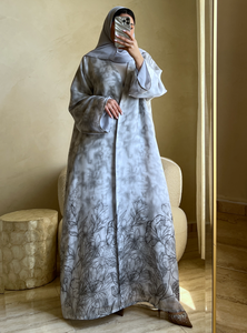 Leduo Customized Summer White Color Print Abaya Breathable Modest Floor Length <b>Dress</b> <b>Loose</b>-<b>fitting</b> style Abaya for Muslim - Product Image 2