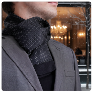 Exve Exclusive Double-Sided Black <b>Scarf</b> with Silver Geometric Pattern Knitted Accessory AE3471 - Product Image 3
