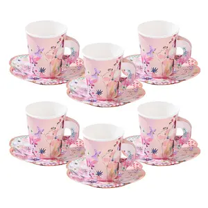 Bán buôn hoa được thiết kế cốc giấy chất lượng cao chén trà chiếc đĩa đặt dùng một lần uống cốc giấy