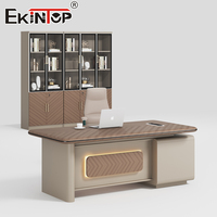 Ensemble de bureau de direction moderne Ekintop, table de patron en bois grainé avec armoire latérale et classeur pour bureau professionnel